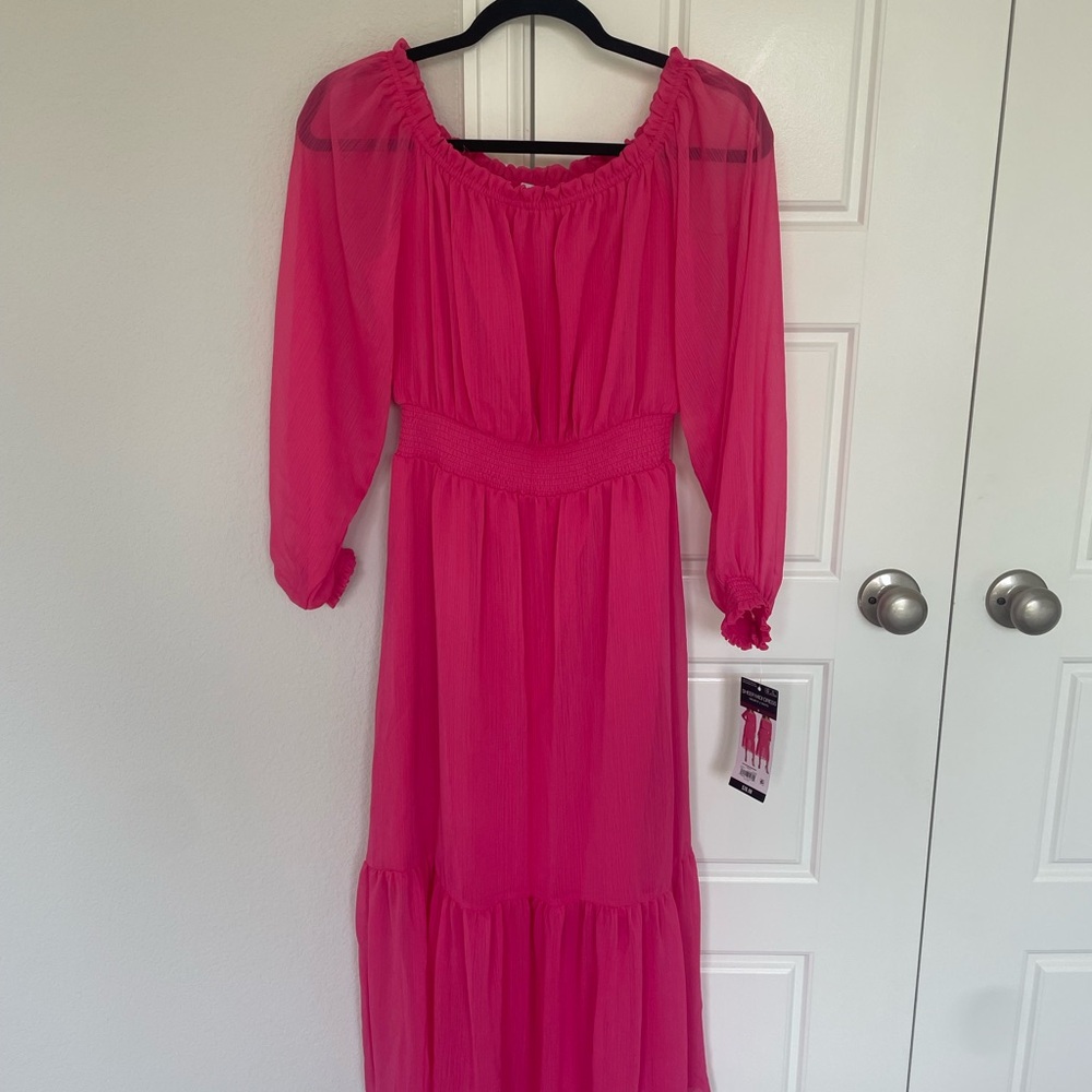 Sofia by Sofia Vergara Pink Pleated Sundress with Bishop Sleeves